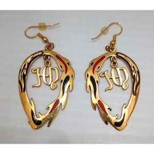 HD Flame Motorcycle Gold Tone Statement pierced earrings